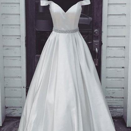 Charming White Off Shoulder Long Prom Dress,..