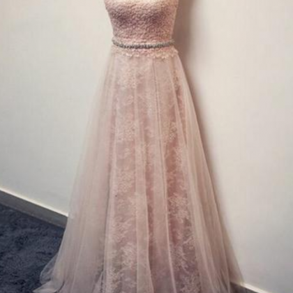 Charming Blush Pink Lace Formal Applique Long Prom..