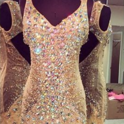 Gold Sparkle 2 Pieces Heavy Beaded Open Back Long..