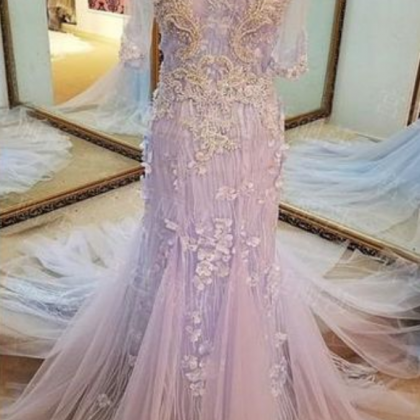 Tulle Mermaid Train With Appliques Prom Dresses
