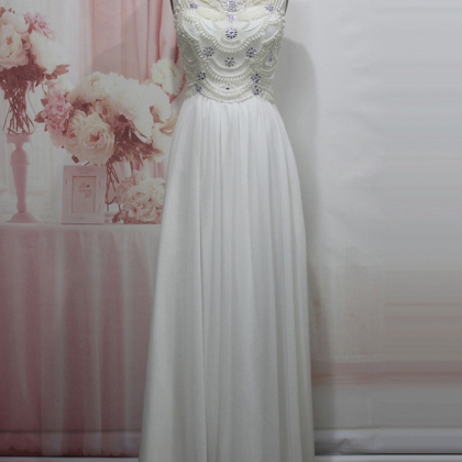 A-line V-neck Chiffon Tulle Sweep Train With Pearl..