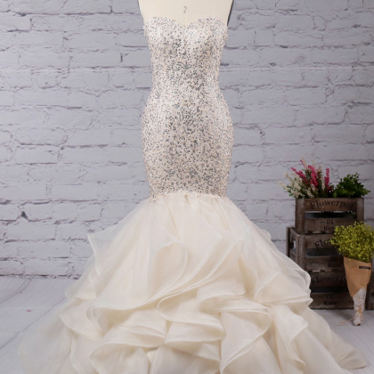 Trumpet/mermaid Sweetheart Organza Sweep Train With Appliques Lace Prom ...