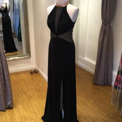 Sexy Mermaid Long Black Prom Dress With Side..