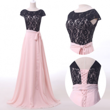 Real Photos Prom Dress,cap Sleevee Black Lace Top..