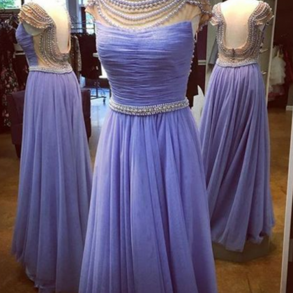 Beads Long Prom Dress Long Lavender Prom Dress..