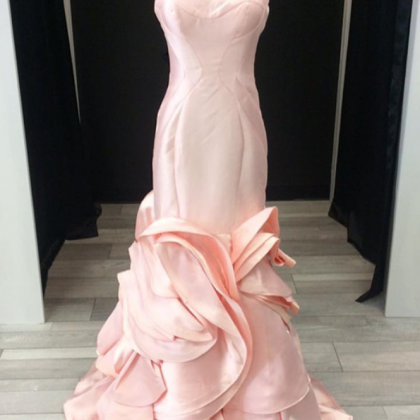 Pink Mermaid Dress,mermaid Evening Dress,ruffles..