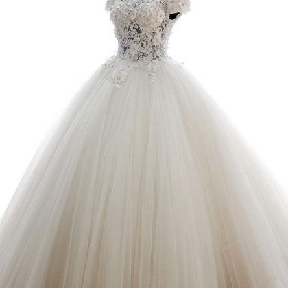 White Off Shoulder Lace Long Prom Dress,applique..