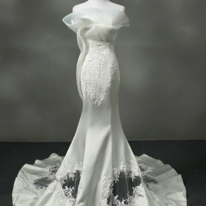 Strapless Ruffled Satin Mermaid Wedding Dress With..