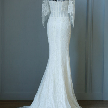 Sheer Lace Mermaid Long Wedding Dress With Flares..