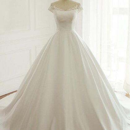Long Wedding Dress, Satin Wedding Dress, Applique..
