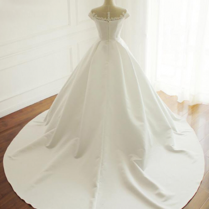 Long Wedding Dress, Satin Wedding Dress, Applique..