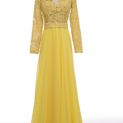 Gorgeous Long Sleeves Lace Top Elegant Yellow..
