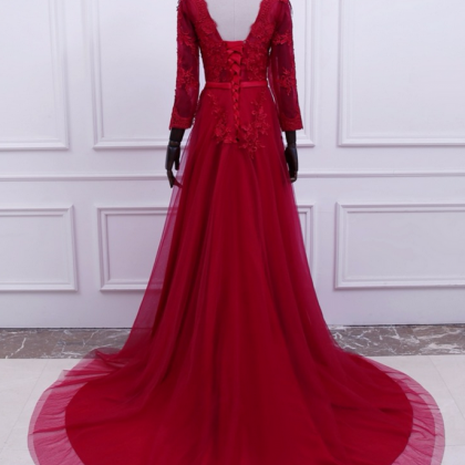 Exy Court Train A-line Dark Red Appliques Evening Dress Robe De Soiree ...