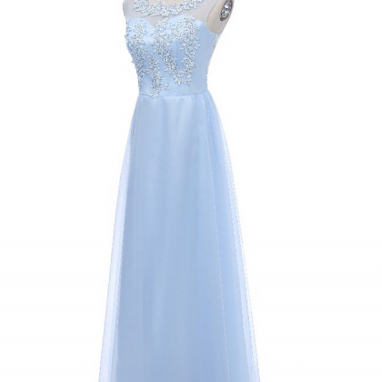 Prom Dress Blue Vestido De Noche Tulle Lace..