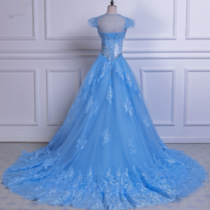 Vestido Festa Blue Party Dresses Tulle Lace Beaded..