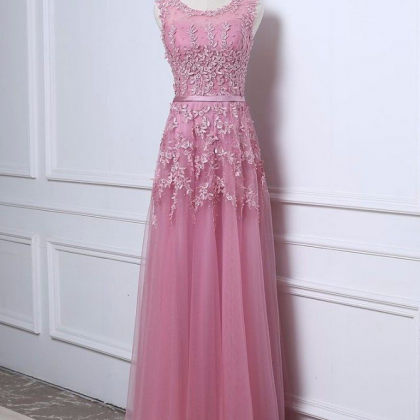 Robe De Soiree Dust Pink Appliques Beading Sexy..
