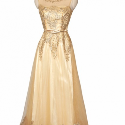 Elegant V-opening Back Golden Evening Dress Long..