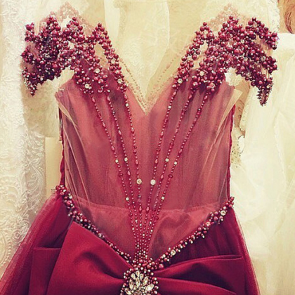 Beaded A Line Wedding Guests Gowns Red Evening..