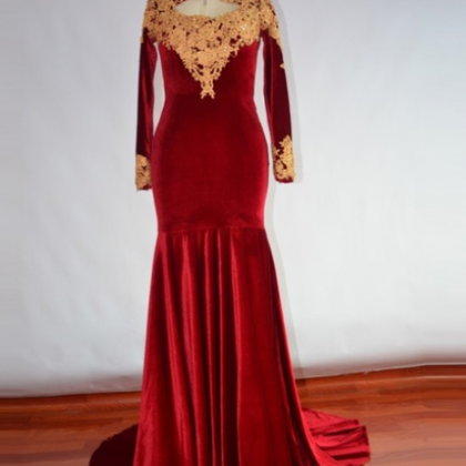 Burgundy Mermaid Long Sleeve Prom Dresses Dubai..