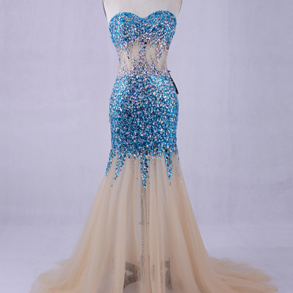 Evening Dress With Crystal Long Formal Tulle..