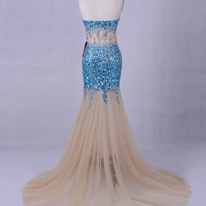 Evening Dress With Crystal Long Formal Tulle..