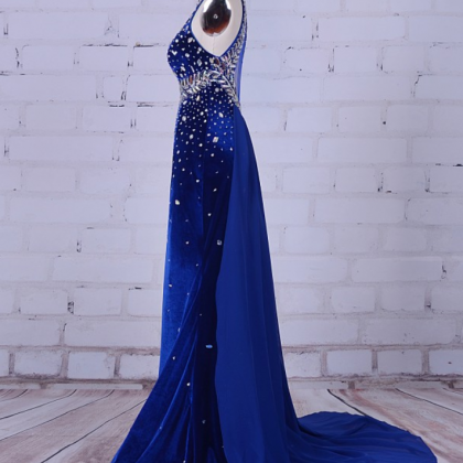 Luxury Mermaid Evening Gowns Royal Blue Velvet..