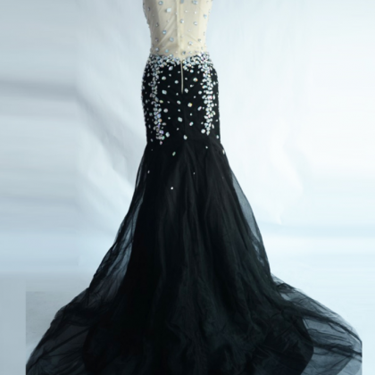 Black Long Mermaid Evening Dress Robe De Soiree..