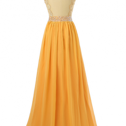 Orange Evening Dresses A-line Chiffon Lace Beaded..