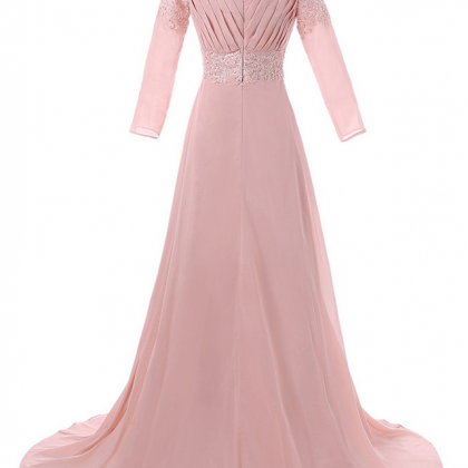 Peach Muslim Evening Dresses A-line Long Sleeves..