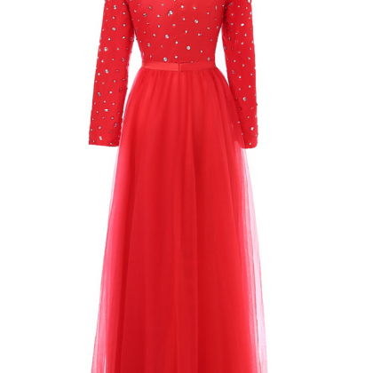 Red Muslim Evening Dresses A-line V-neck Long..