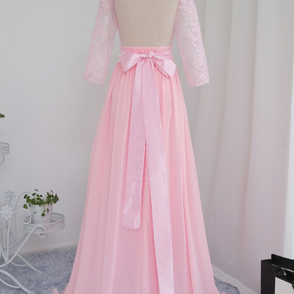 Pink Evening Dresses A-line 3/4 Sleeves Chiffon..
