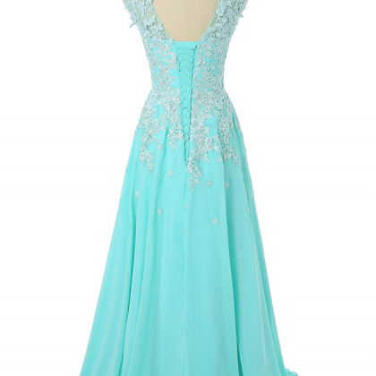Turquoise Evening Dresses A-line Cap Sleeves..