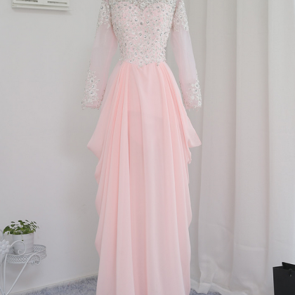 Evening Dresses A-line Long Sleeves Coral..