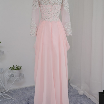 Evening Dresses A-line Long Sleeves Coral..