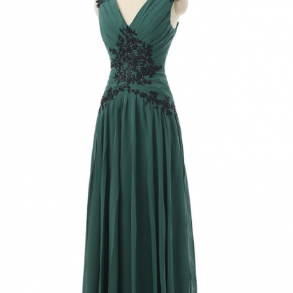 Green Evening Dresses A-line Cap Sleeves Chiffon Lace Beaded Backless ...