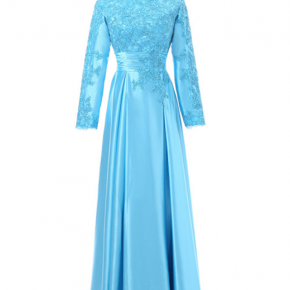 Turquoise Muslim Evening Dresses A-line Long..