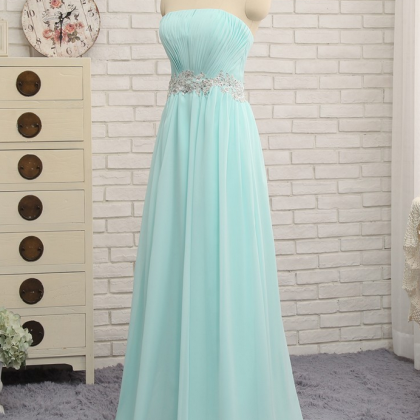 Turquoise Evening Dresses A-line Strapless Chiffon..