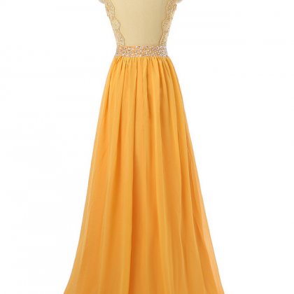 Orange Evening Dresses A-line Cap Sleeves Chiffon..