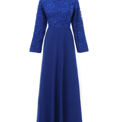 Royal Blue Muslim Evening Dresses A-line Long..