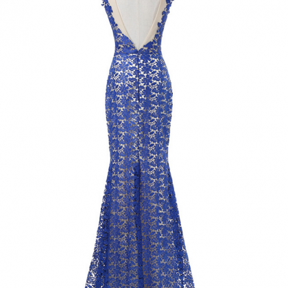 Royal Blue Evening Dresses Mermaid Cap Sleeves..