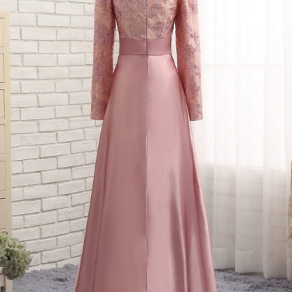 Pink Muslim Evening Dresses A-line Long Sleeves..