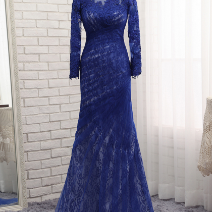Royal Blue Evening Dresses Mermaid Long Sleeves..