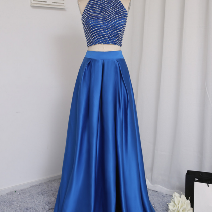 Royal Blue Real Sample Prom Dresses A-line High..