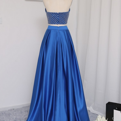 Royal Blue Real Sample Prom Dresses A-line High..