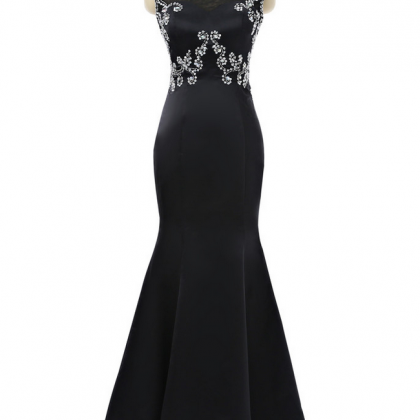 Black Prom Dresses Mermaid Cap Sleeves Open Back..