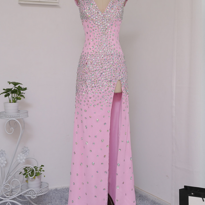 Pink Prom Dresses Mermaid Cap Sleeves Backless..