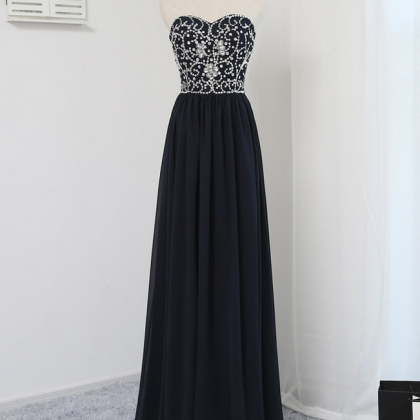 Elegant Prom Dresses A-line Sweetheart Navy Blue..