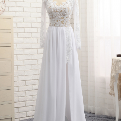 Prom Dresses A-line Sweetheart White Chiffon Lace..