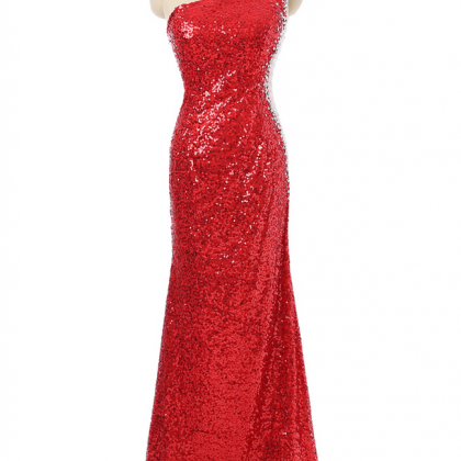 Red Prom Dresses Mermaid One-shoulder See Through..