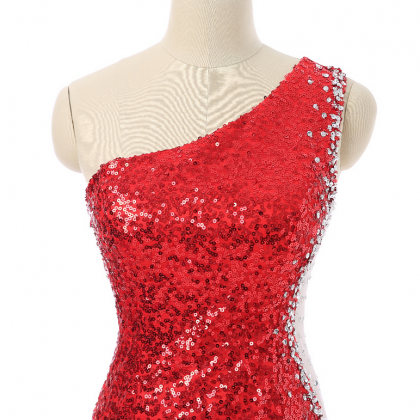 Red Prom Dresses Mermaid One-shoulder See Through..